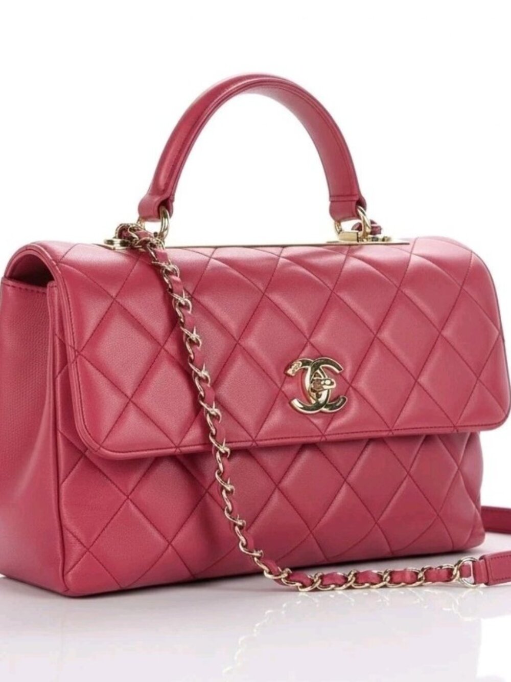 CHANEL Pink Quilted Lambskin Medium Trendy CC Flap Dual Handle Bag Chain
